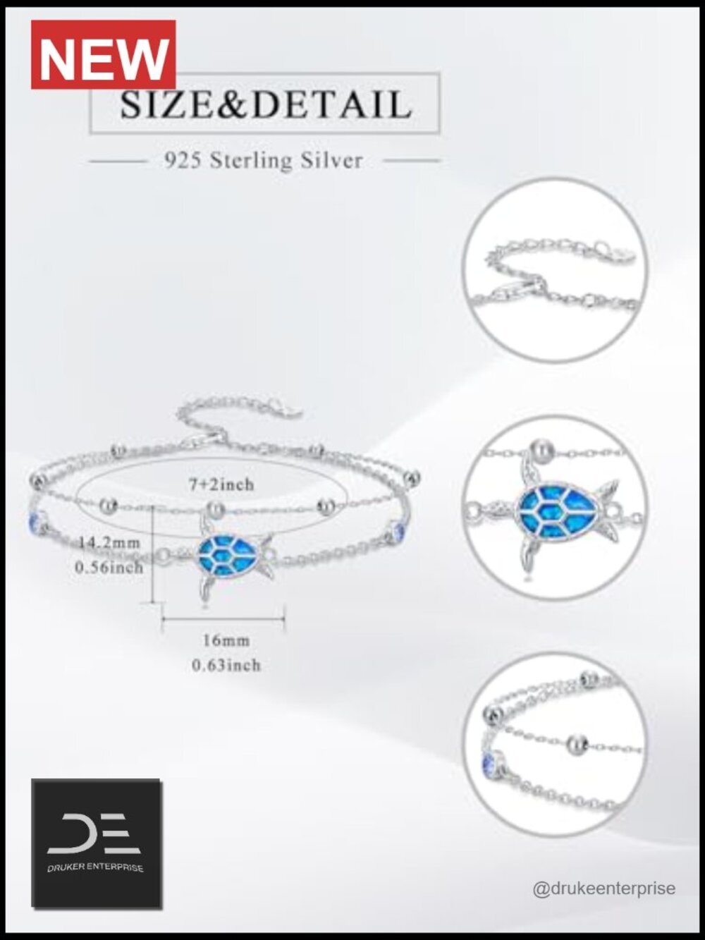 Sterling Silver Sea Turtle Double Layered Charm Bracelet - Picture 6 of 7